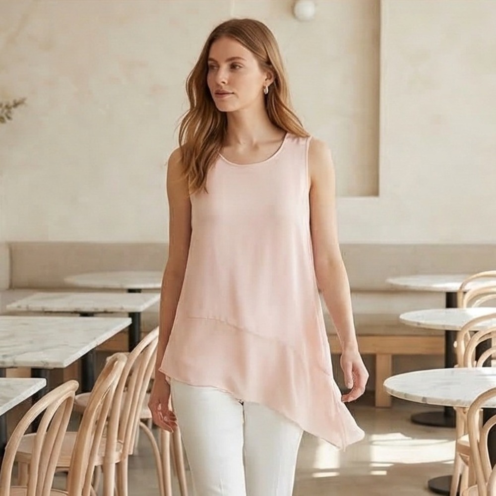 Vince Camuto Womens M‎ Light Pink Mixed Media Asymmetric Hem Sleeveless Top Med